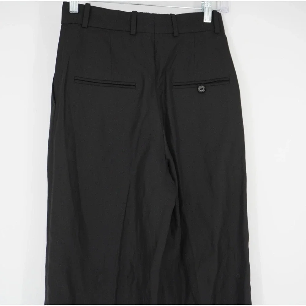 COS Black Wide Leg Trousers Lyocell Linen Blend High Waisted Pants Size 2
